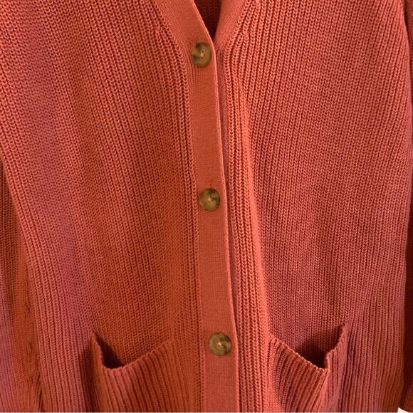 Lands End Drifter Cardigan Sweater Coral Pockets Cotton Button Up Sz Small - Picture 4 of 7